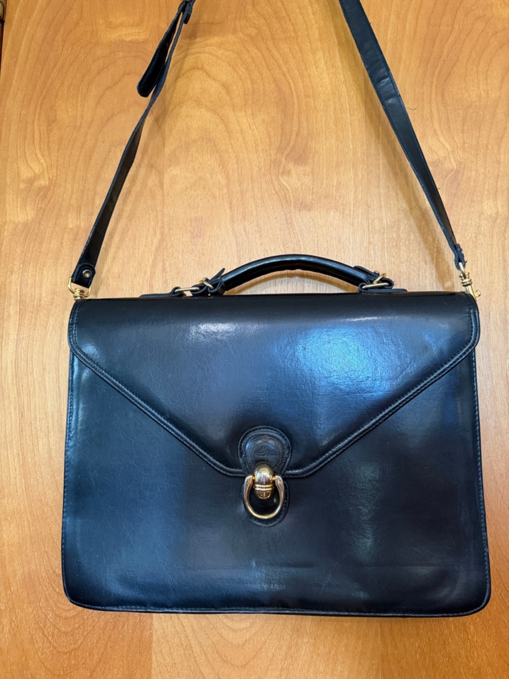 Vintage Paolo Masi Black Leather Briefcase with Gold Hardware